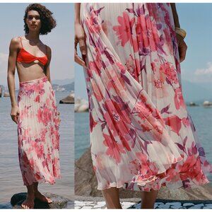 NEW ZARA metallic thread floral print 9878 skirt